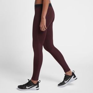 Nike Pro Warm Leggings Burgundy